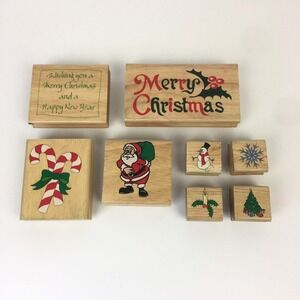Christmas Holiday New Year Rubber Stamp Lot Merry Christmas Snowflake Tree Santa